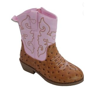 PAWZ Big Girl Pink and Brown Western Boots. Size 13.